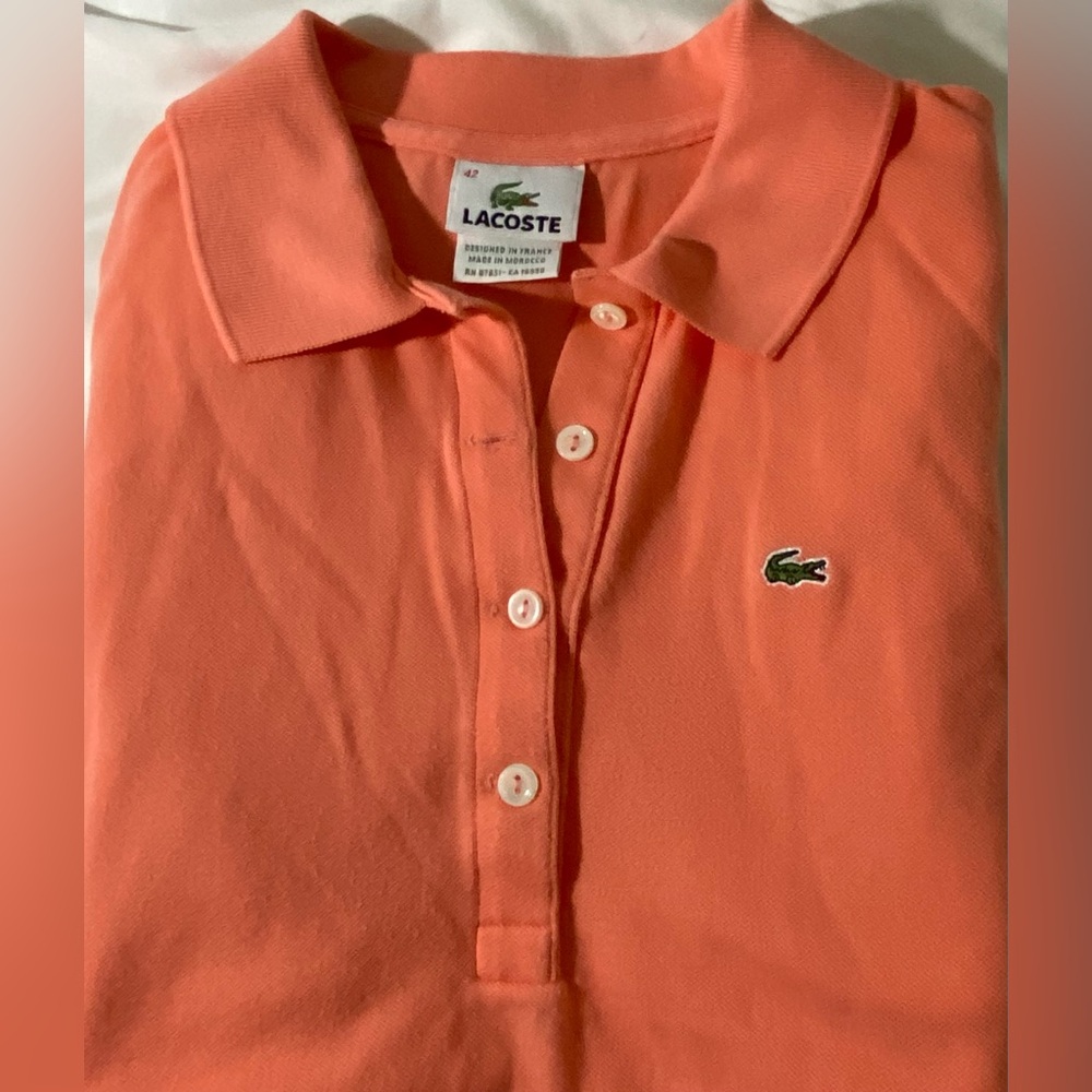 LACOSTE WOMENS CORAL POLO SHIRT - Picture 9 of 10